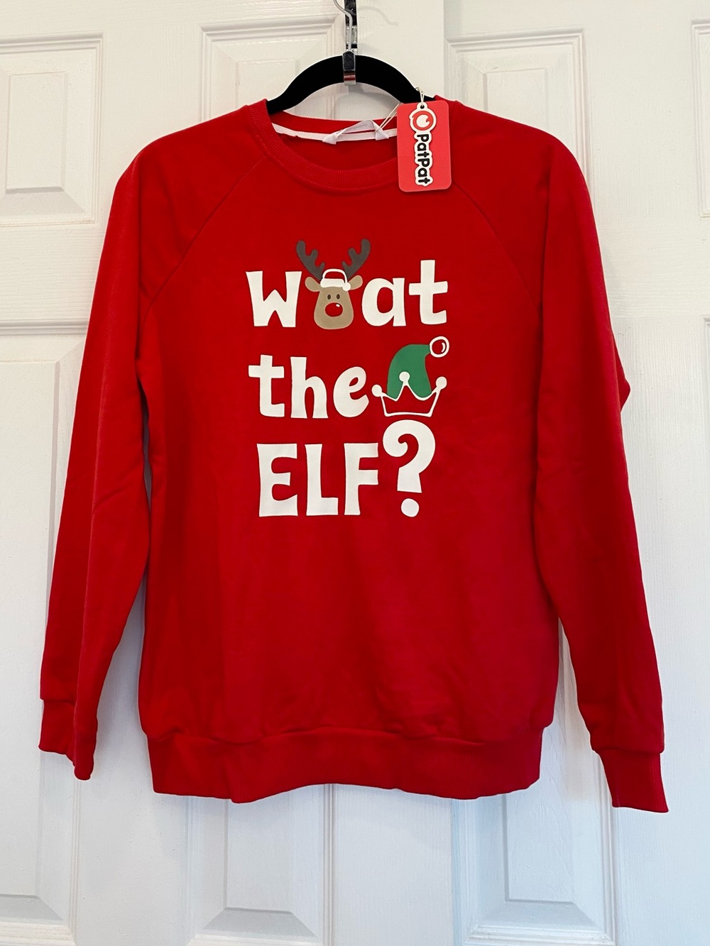 Patpat Women Letter Print Graphic Holiday Red Xmas Crewneck, Size M